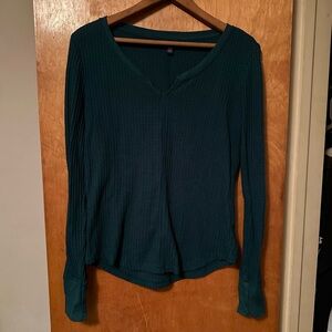 Aeropostale Women's Green Waffle Knit Long Sleeve Thermal Top M